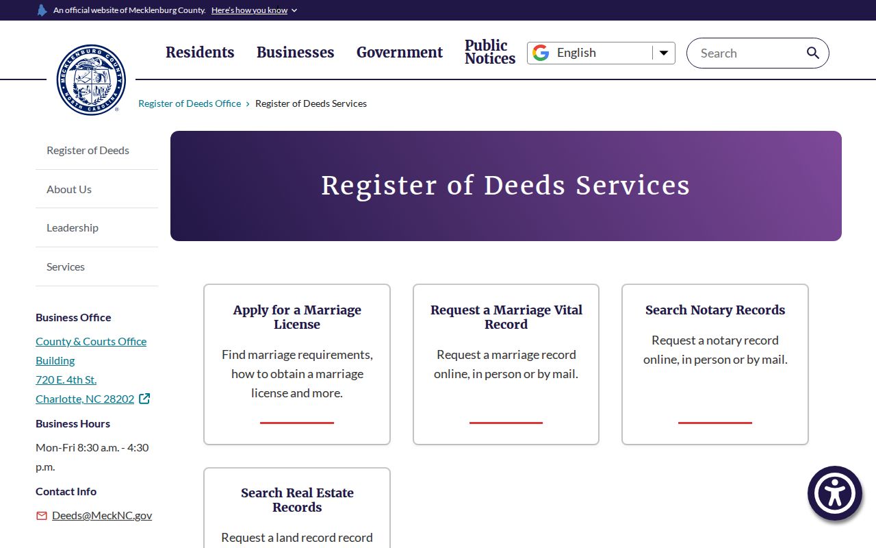 Charlotte people search Register of Deeds services