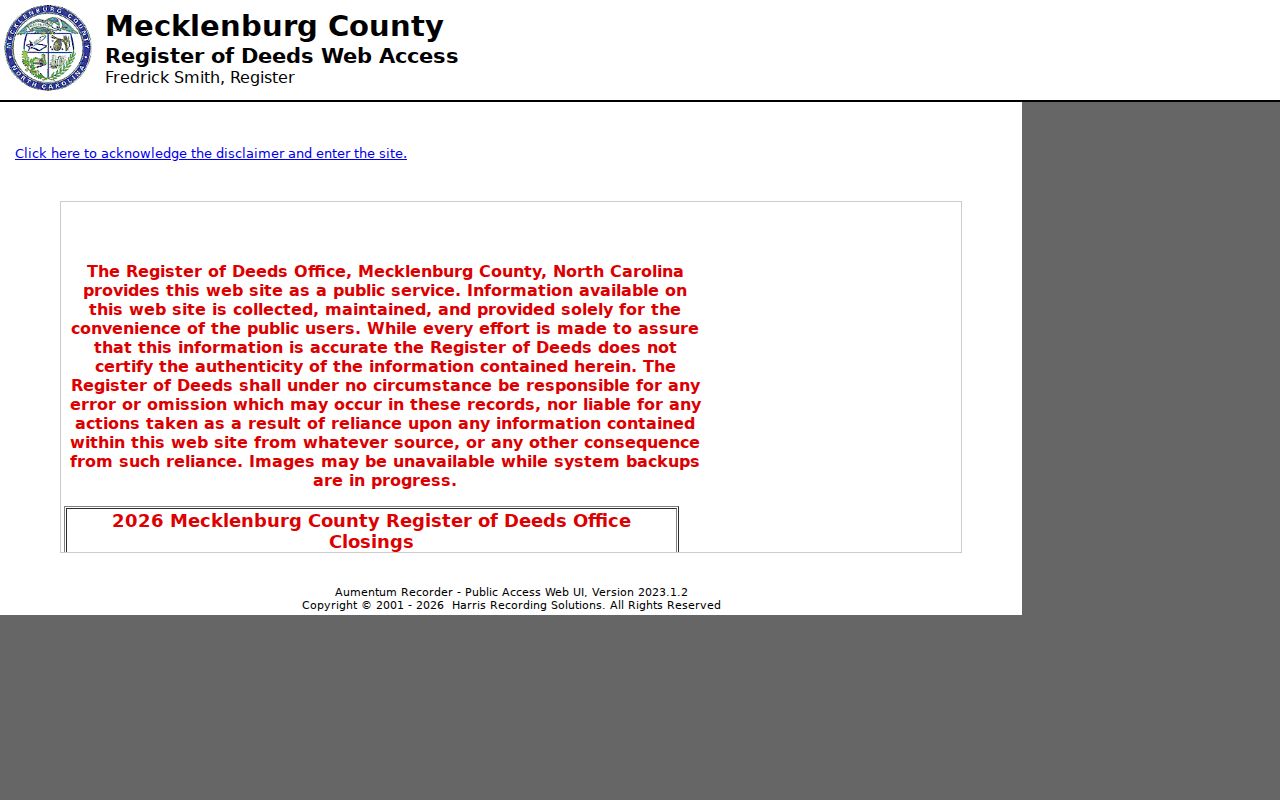 Charlotte public records search for Mecklenburg recorded documents
