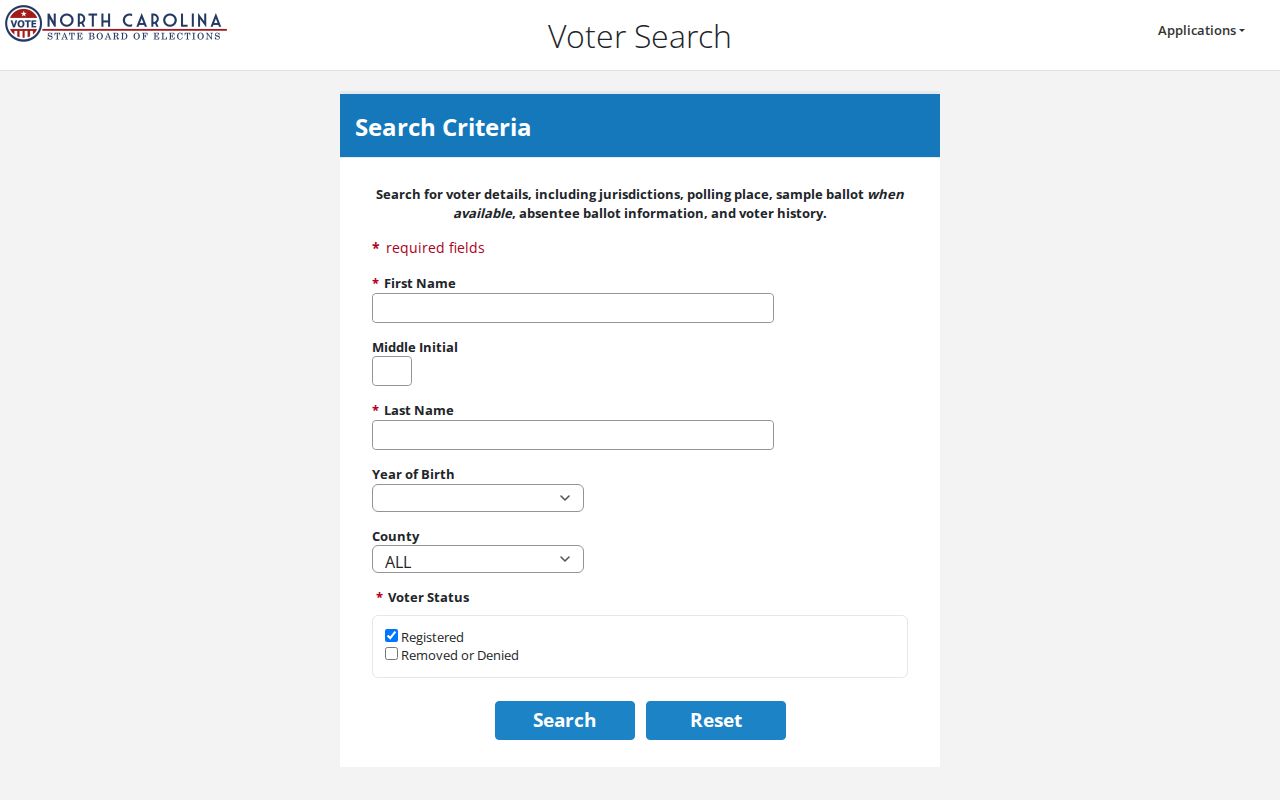 Charlotte voter registration records search fields in NCSBE Voter Search