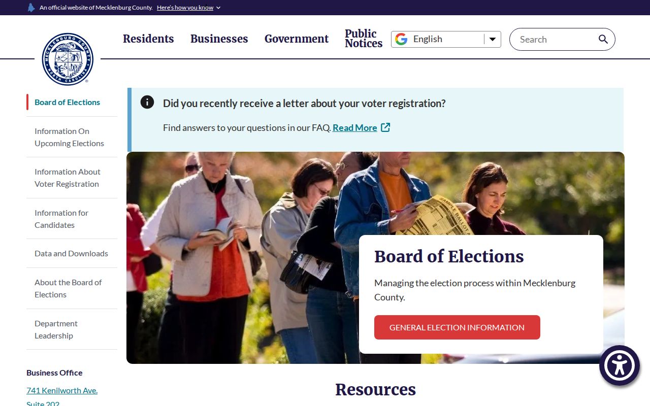Charlotte voter registration records services at Mecklenburg County Board of Elections